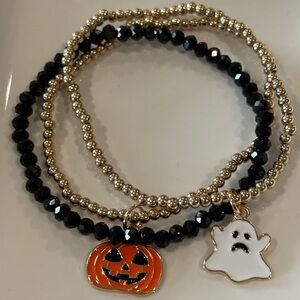 Gold and Black Halloween Charm Bracelet Set